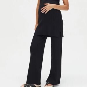 LEGOE HERITAGE Women's Size 1 US M Celeste Wide Leg Ribbed Knit Pants Black